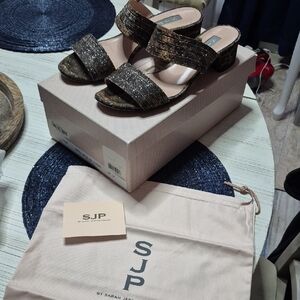 SJP by Sarah Jessica Parker Metallic Black Glitter Block Heel Sandals